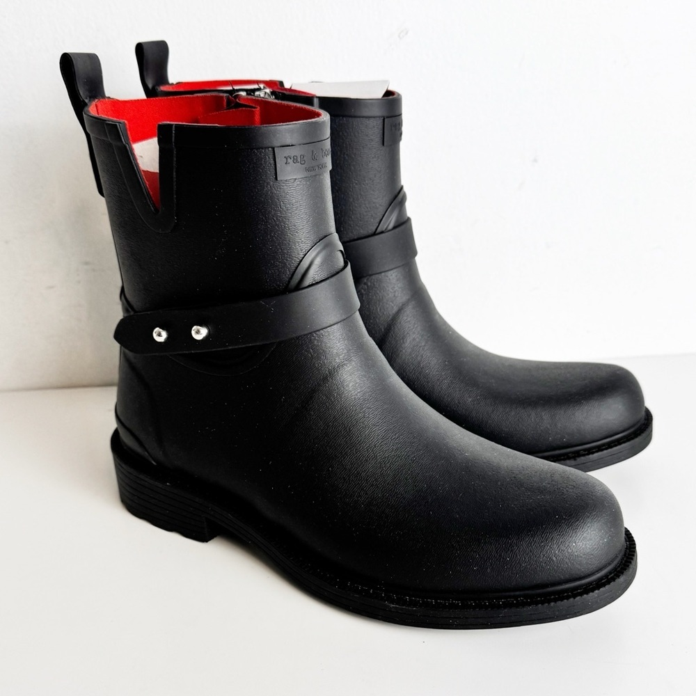 Rag & Bone black rubber moto boots size 38